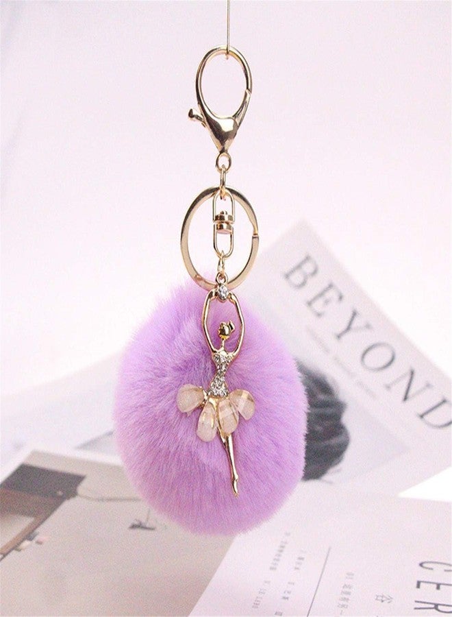 YSSZAM Purple Lovely Rhinestone Inlaid Dancing Ballet Girl Pom Pom Keychains Fluffy Plush Ball Pendants Key Chain Charming Women, Women's Keyrings and Keychains - Image 2